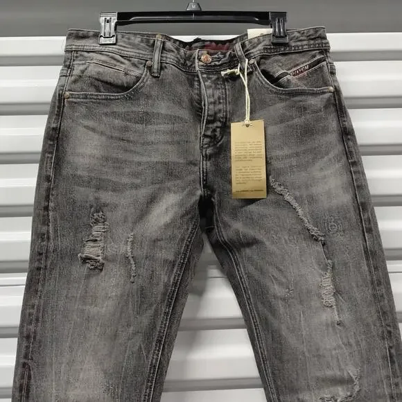 Anom Denim Hate Me Slim Fit Jeans Mens 32 Gray Wash Distressed Button Fly Street - Picture 3 of 10